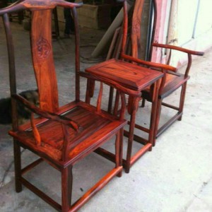 老挝大红酸枝精品 官帽椅 三件套全独板