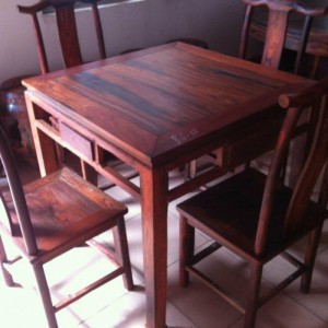 老挝大红酸枝方桌 五件套精品