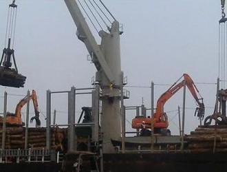山东蓬莱港原木卸船效率再创佳绩