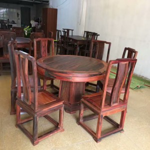 大红酸枝圆台1.2米，配六张餐椅
