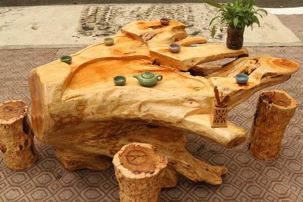 杉木简约整体根雕茶桌