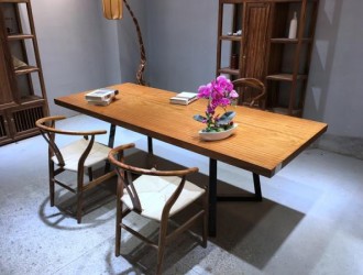 乌金木原木大板桌简约现代板式设计师工作台实木办公书桌家用茶桌