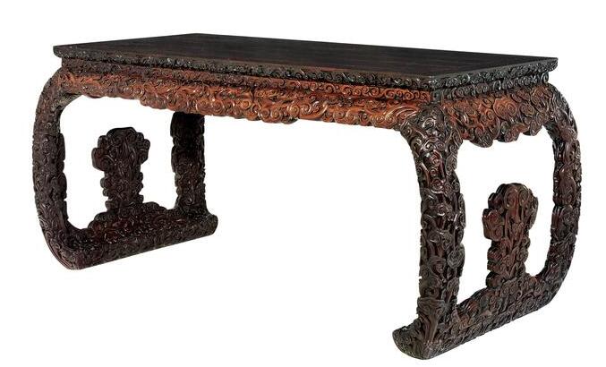 故宫博物院精品之紫檀红木灵芝纹画桌