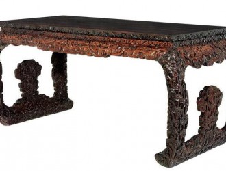 故宫博物院精品之紫檀红木灵芝纹画桌