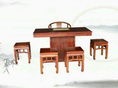 缅甸花梨精品茶桌五件套,纳善红木家具
