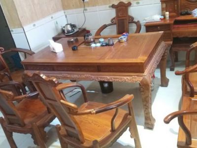 缅甸花梨精品茶桌九件套,纳善红木家具