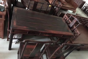 大红酸枝家具(交趾黄檀)红木酸枝长方形餐桌七件套