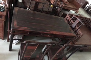 大红酸枝家具(交趾黄檀)红木酸枝长方形餐桌七件套图片