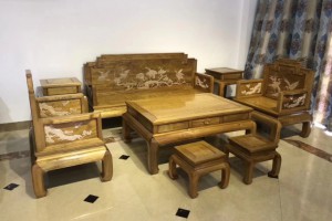 金丝楠木檀雕沙发八件套,1/3座茶几,花架,方凳产品图3