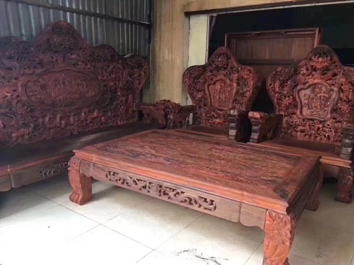 老挝大红酸枝老料九龙八马沙发八件套_正品交趾黄檀实木客厅沙发品牌