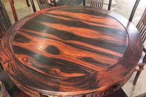红木餐桌圆桌老挝大红酸枝​木圆形圆桌交趾黄檀实木圆台桌椅组合图2