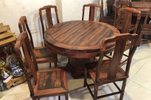 红木餐桌圆桌老挝大红酸枝​木圆形圆桌交趾黄檀实木圆台桌椅组合图3