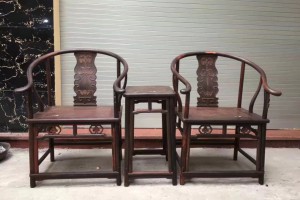 老挝大红酸枝福临门圈椅三件套坐板1.2公分独板拆房老料图3