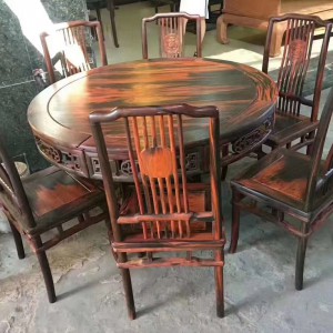 红木餐桌圆桌老挝大红酸枝木圆形圆桌交趾黄檀实木圆台桌椅组合品牌