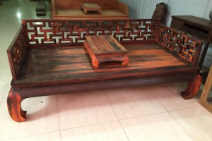 老挝大红酸枝曲尺罗汉床三件套_中式红木古典家具罗汉榻实木沙发床组合睡榻产品图3