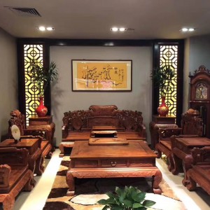 缅甸黄花梨沙发组合中式红木貔貅雕花明清古典家具大果紫檀实木飞天沙发品牌