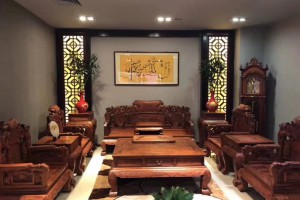 缅甸黄花梨中式红木貔貅雕花大果紫檀实木飞天沙发组合成顺(康之居)红木家具