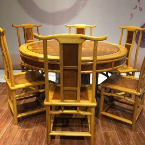 金丝楠木餐桌圆桌金丝楠木圆形圆桌黄金楠实木圆台桌椅组合红木餐桌品牌