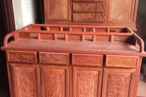 缅甸黄花梨餐边柜红木家具,缅花鞋柜白胚镂空蝙纹,梅兰竹菊浮雕产品图3