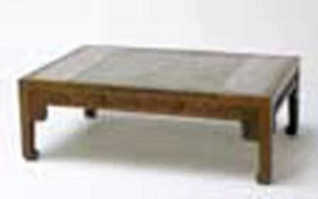 楠木雕花框镶银刻比例表炕桌