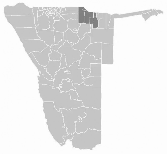 西卡万戈区在纳米比亚的位置 来源 维基百科 Wikipedia