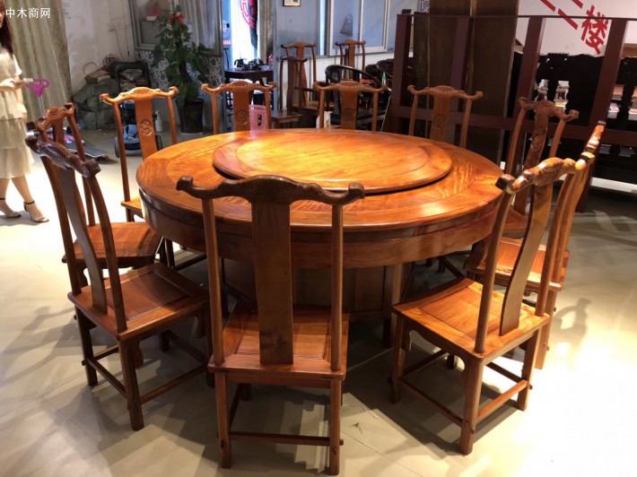 精美缅甸花梨红木家具,园餐桌椅180直径配10椅,现货优惠价批发