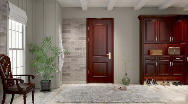 喜欢红木家具的大气，卧室门可以选择和家具同款材质
