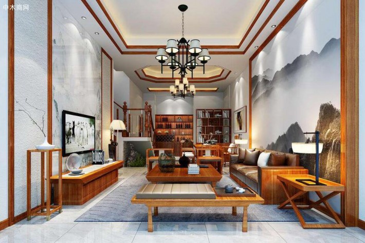 新中式客厅家具美观舒适，简约轻快，清新自然