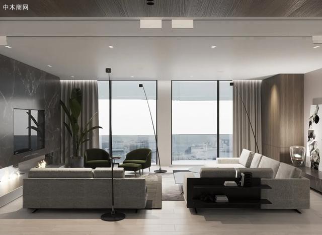 现代家居室内设计通过胡桃木与大理石结合碰撞出极致奢华的装修氛围