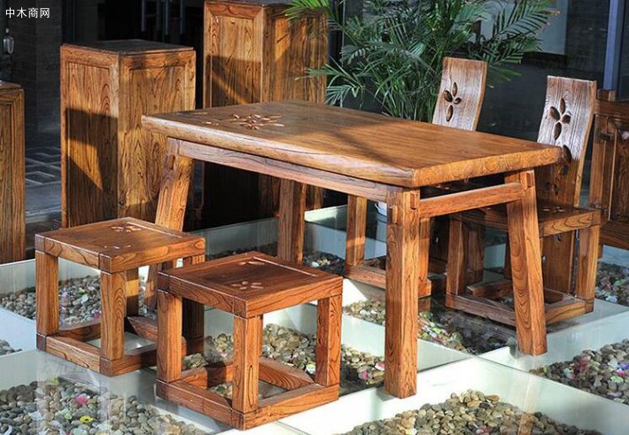 古典榆木家具明清长方形餐桌椅