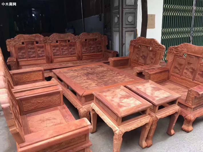 缅甸花梨木沙发水波纹国色天香六件套高清细节图片视频