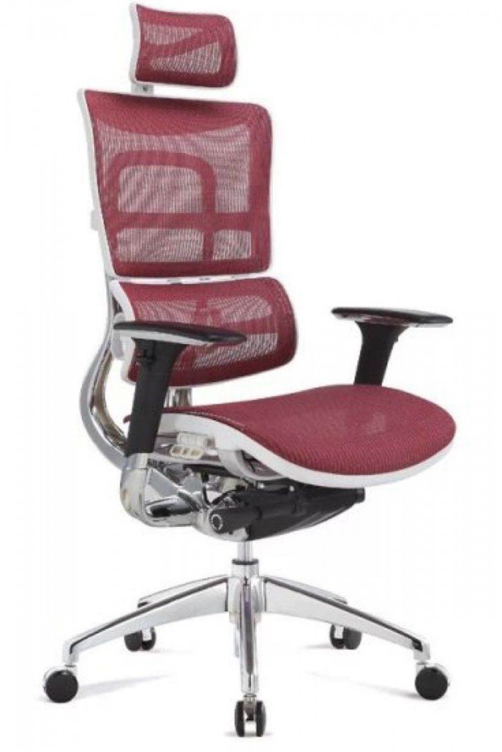现代黑特网转椅可躺A8008红色带头枕办公椅厂家直销