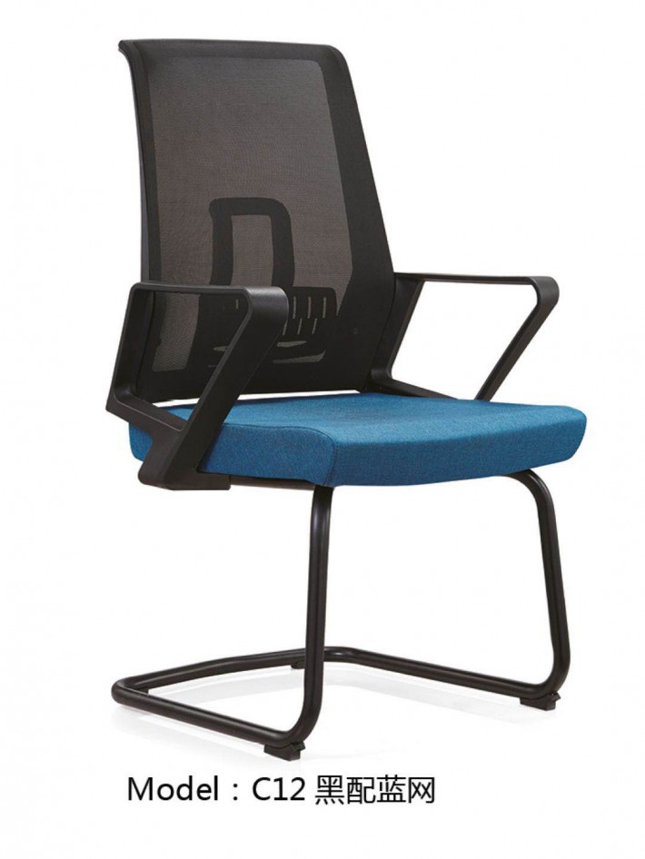 黑配蓝无头枕的职员椅电脑椅C12厂家批发