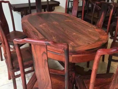 精品大红酸枝椭圆餐桌各种花色款式园餐桌厂家批发图2