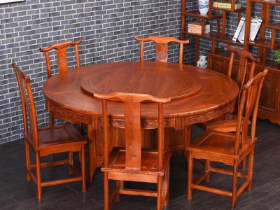 求购：老榆木圆餐桌6椅子图1