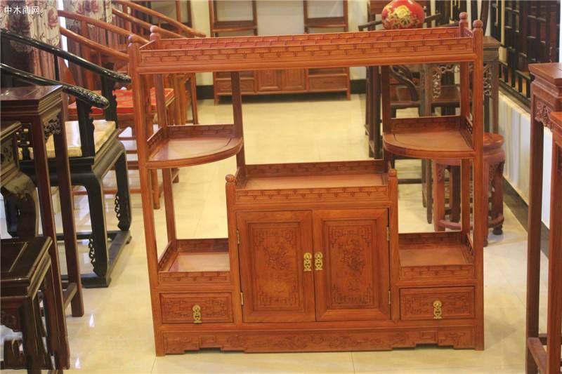 东阳木雕红木家具市场缅甸花梨木花边茶水柜价格厂家