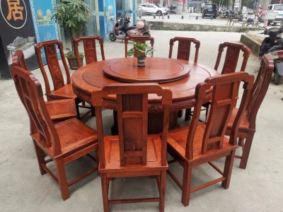 1.6米缅甸花梨木圆台配10张国色天香椅厂家图3