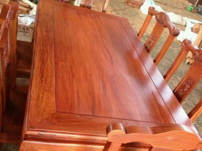 缅甸花梨方餐桌带椅子七件套