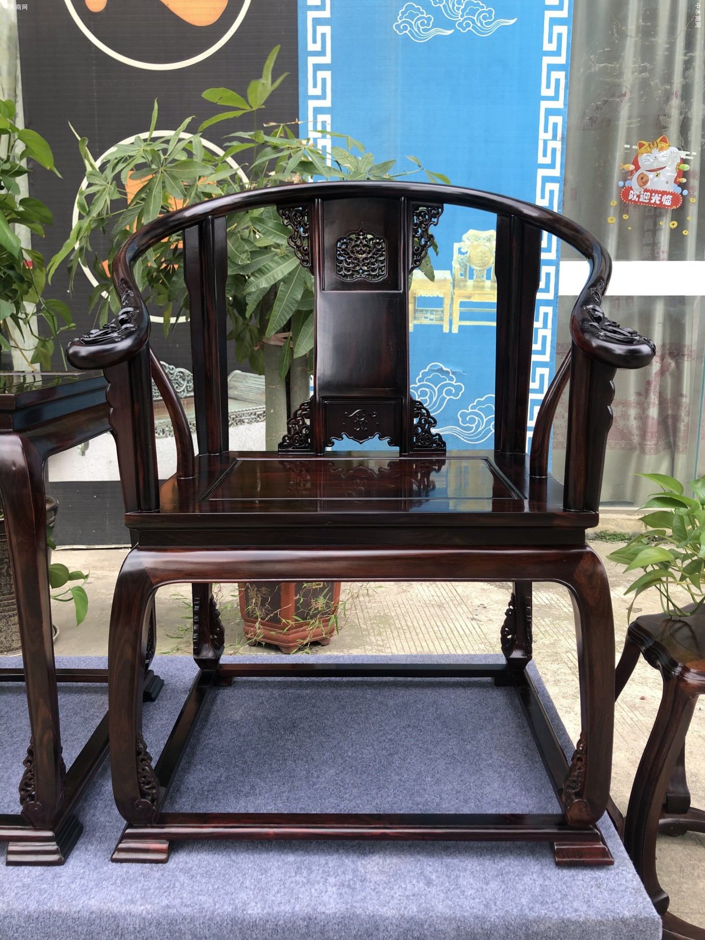 真品老挝大红酸枝皇宫椅三件套多少价格报价