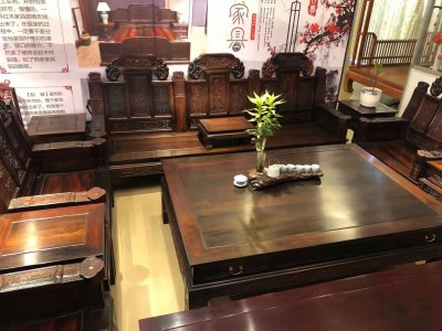 老挝大红酸枝交趾黄檀大如意沙发十一件套最新价格图6