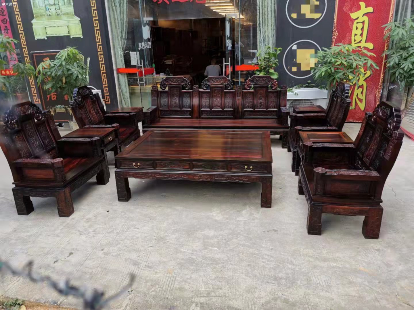 老挝大红酸枝象头如意沙发十件最新价格