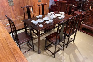 老挝大红酸枝经典明式灯挂椅餐桌七件套批发报价