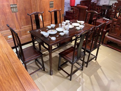 明式经典老挝大红酸枝灯挂椅餐桌七件套尺寸价格图3