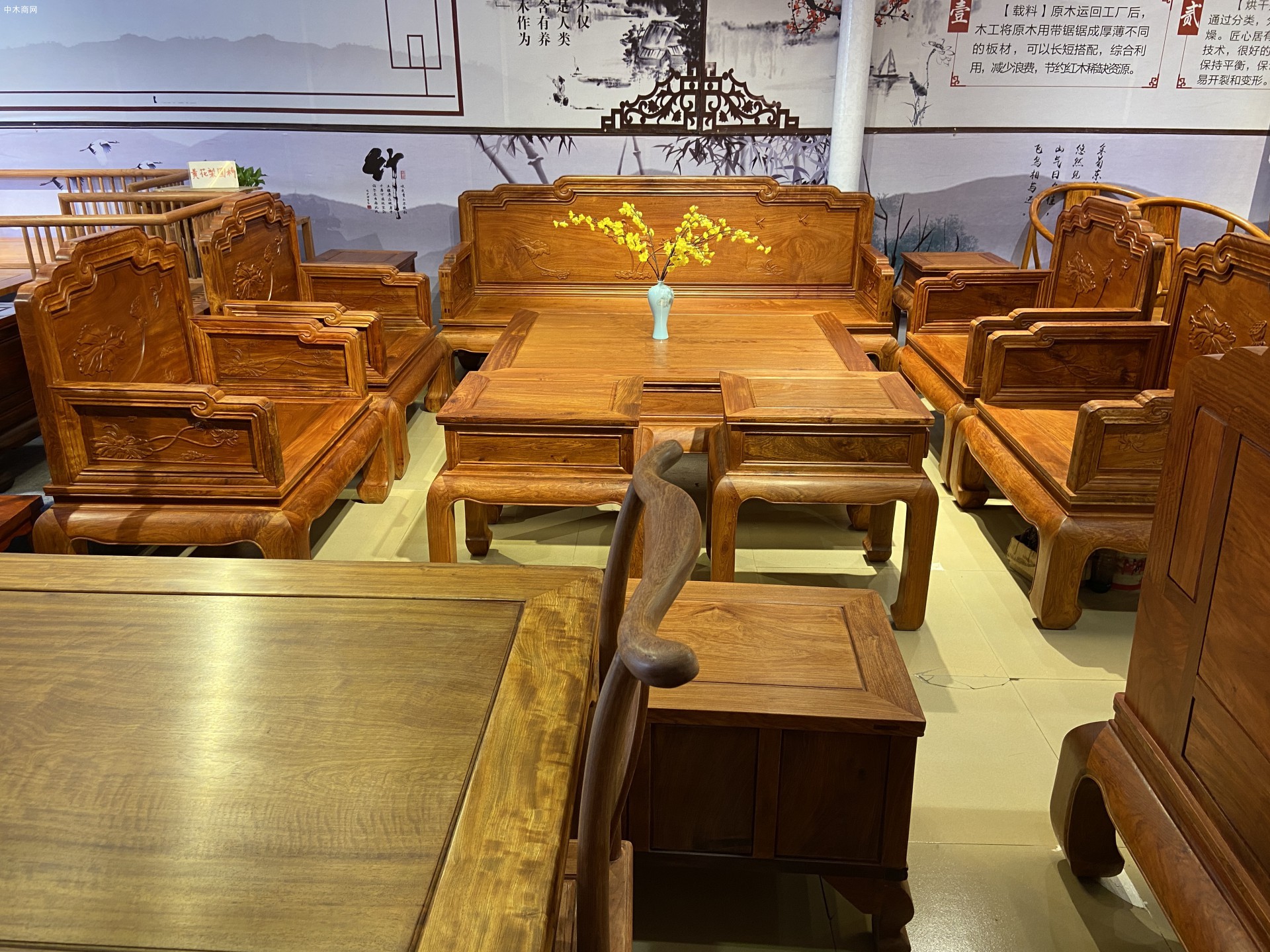 缅甸花梨宝座沙发十件套出厂价41800元厂家