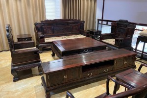 老挝大红酸枝红木家具客厅沙发组合七件套价格