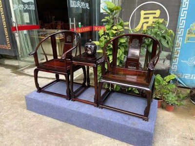 老挝大红酸枝精品皇宫椅三件套图6
