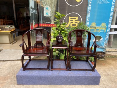 老挝大红酸枝精品皇宫椅三件套图4