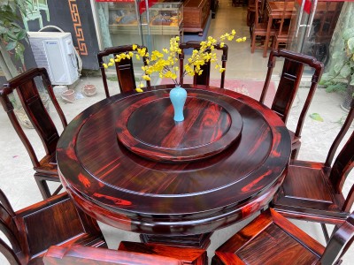 老挝大红酸枝国色天香圆桌图2