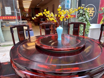 老挝大红酸枝国色天香圆桌图3