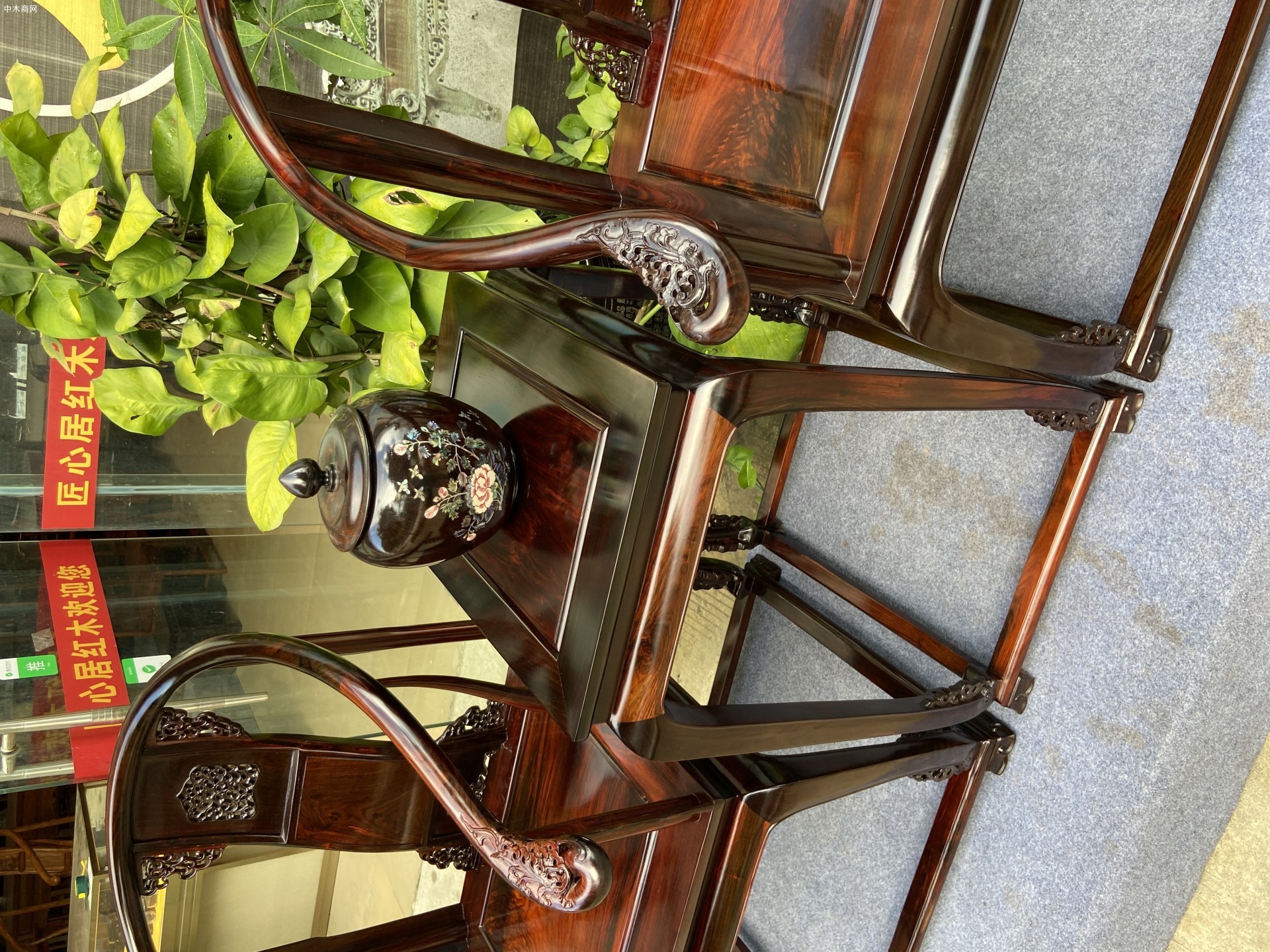 老挝大红酸枝精品皇宫椅三件套图片